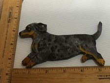 Handmade Wooden Handpainted Free Standing DAPPLE DACHSHUND Magnet/Ornament