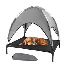 Elevated Outdoor Dog Bed with Canopy, Raised Dog Cot with Shade, Waterproof D...