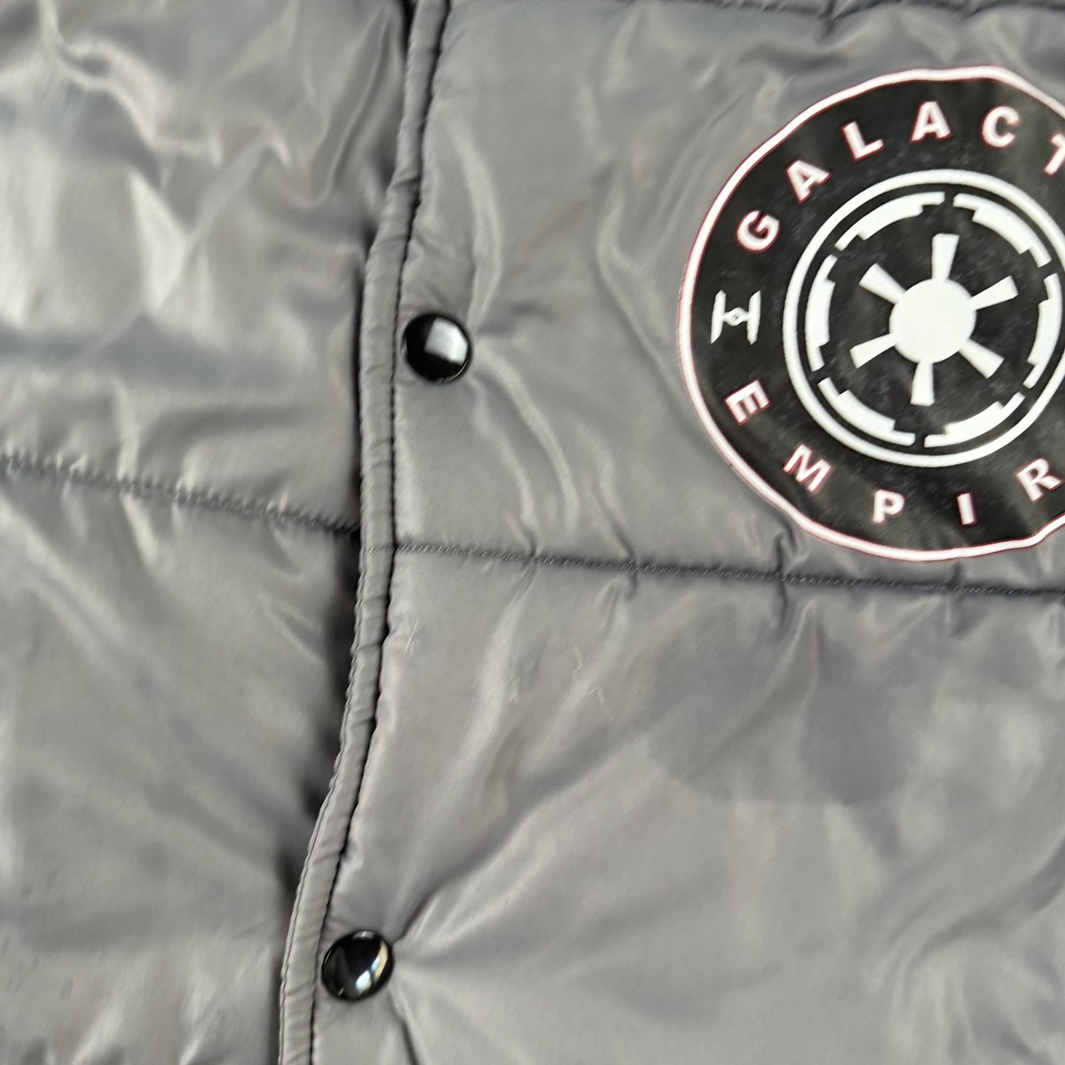 Star Wars Jacket Mens 3XL Gray Galactic Empire Varsity Puffer Snap