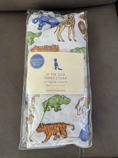 Pottery Barn Kids Animal At The Zoo Duvet Cover Toddler Reversible blue white