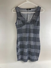 Yoins Your Inspiration Dress Women's Size XS Navy Blue White Bodycon Short VNeck