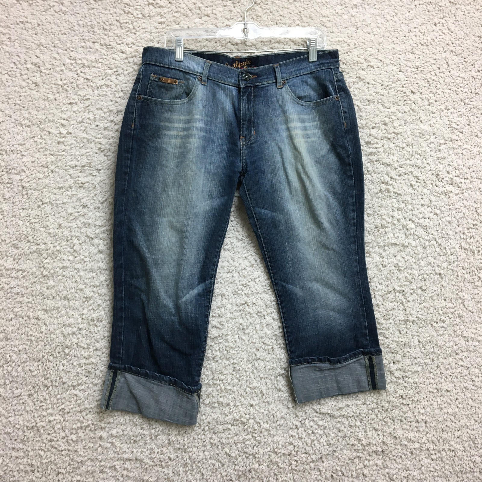 Southpole Jeans 13 Women Junior Size Blue Cropped Mid Rise Casual Cuffed Stretch