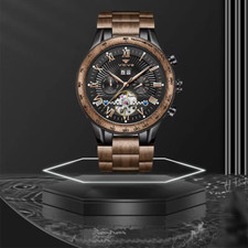 Automatikuhr Herren Holzuhr Edelstahl Holz Automatik Armbanduhr Männeruhr