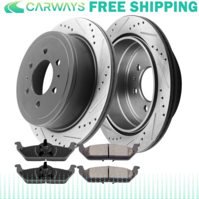 Rear Drilled Brake Rotors Ceramic Pads For Ford F-150 Mark LT 6Lug Rotor CA A16