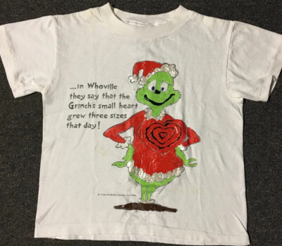 Vtg 90s Dr Seuss The Grinch Who-Ville Shirt Youth M Cartoon Book Cat In The Hat