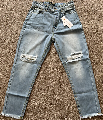 I saw It First Petite Basic Ripped Detail Mom Jeans With Frayed Hem Size 8.  | eBay UK