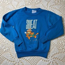 Vintage 1980s Garfield Blue Pullover Crewneck Sweat Shirt 8-10 Years