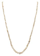 French 1900 Edwardian Natural Pearls Necklace In 18Kt Gold With Diamonds & Ruby