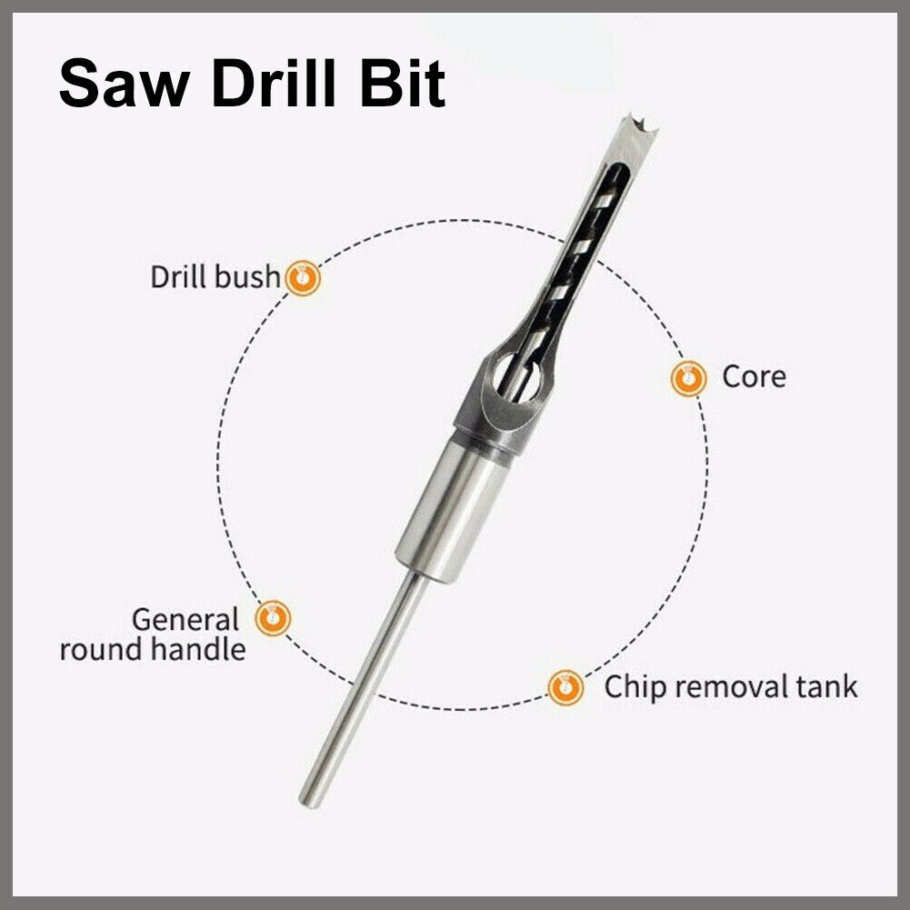 6Pcs Square Hole Saw Auger Drill Bit Mortising Chisel Woodworking 6.35