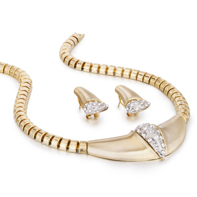 Halsreif Halskette 4 Teile Schmuckset.14K vergoldet,Swarovski Kristall Element