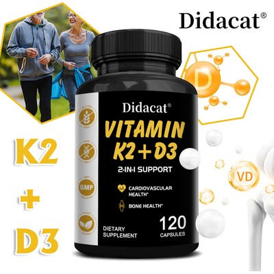 Vitamin D3 + K2 MK7 100mcg Capsules Cardiovascular Health Support Strong Bones