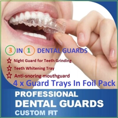 4x Pack oberer & unterer Zahnfleischschutz Dental klar Mundschutz Nacht Zähneknirschen