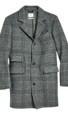 BILLY REID Astor Plaid Wool Blend Coat, Charcoal Grey, Size L Large Fits 42 R