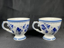 VTG Set 2 Delft Blue Replacement Teacups Hand Painted Flowers Holland