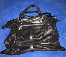 Gryson Leather Woven Handle Women's  Hobo Bag Handbag ~ Black ~ Punk ~  2007