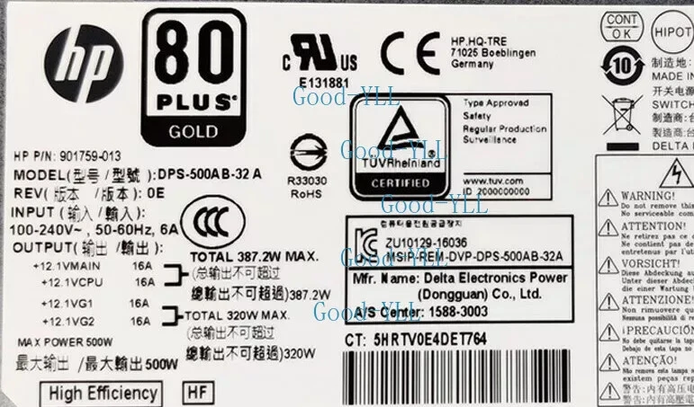 HP Power Supply 500w Z2 G4 800 880 G3 901759-003 Model DPS-500AB-32 A- - Image 4 of 4