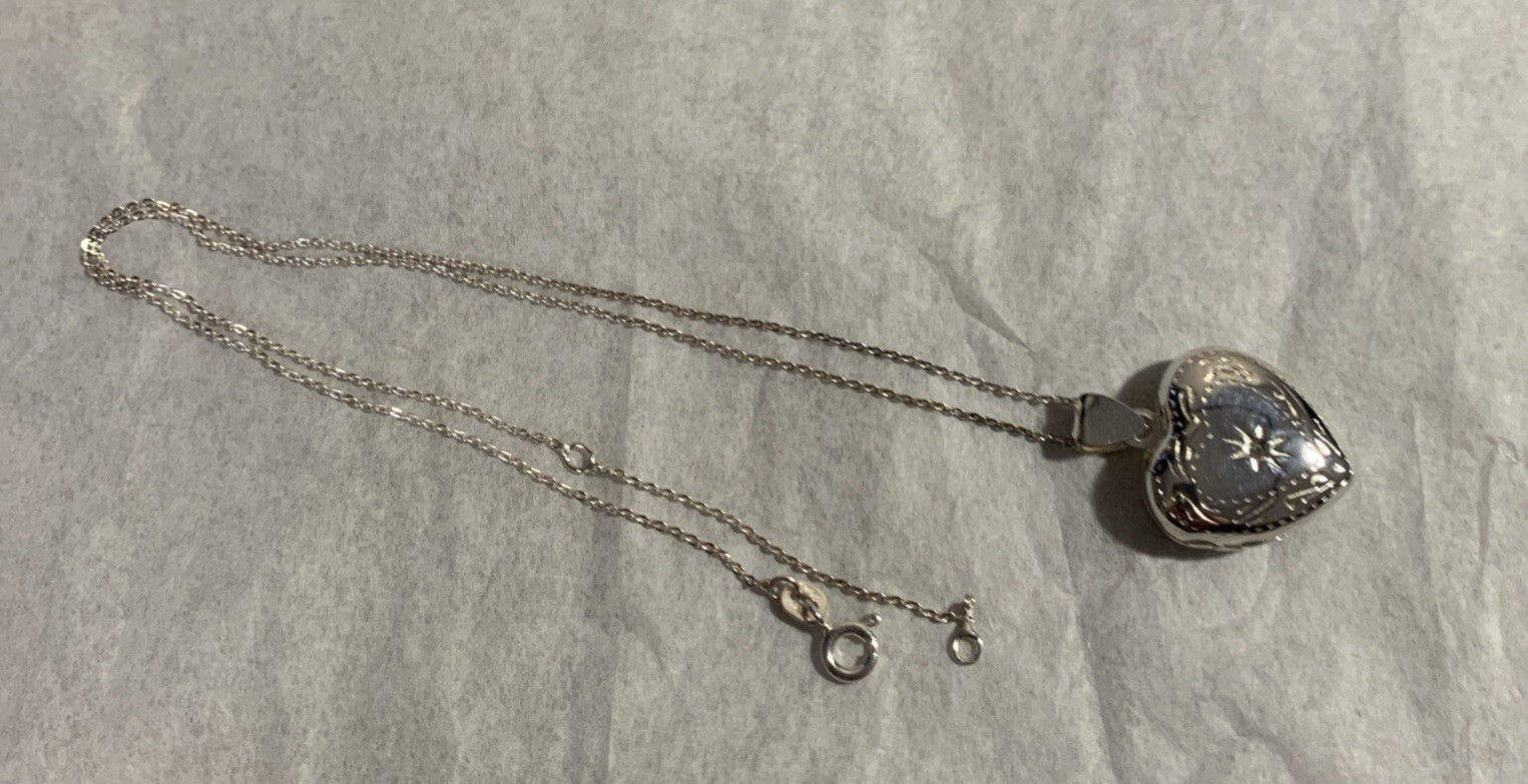 925 Solid Sterling Silver Diamond Puffy Heart Pho… - image 1