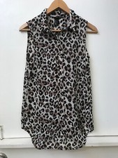 H M Cheetah Sheer Animal Print Button Down Sleeveless Top Size 2