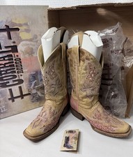 Corral Wing Cross Inlay Boots Tan Pink Square Toe Women s 6.5 Style CBA2645