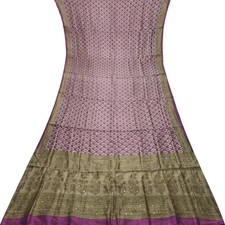 Vintage Purple Sarees 100 Pure Silk Printed Hand Embroidered Sari 5YD Fabric