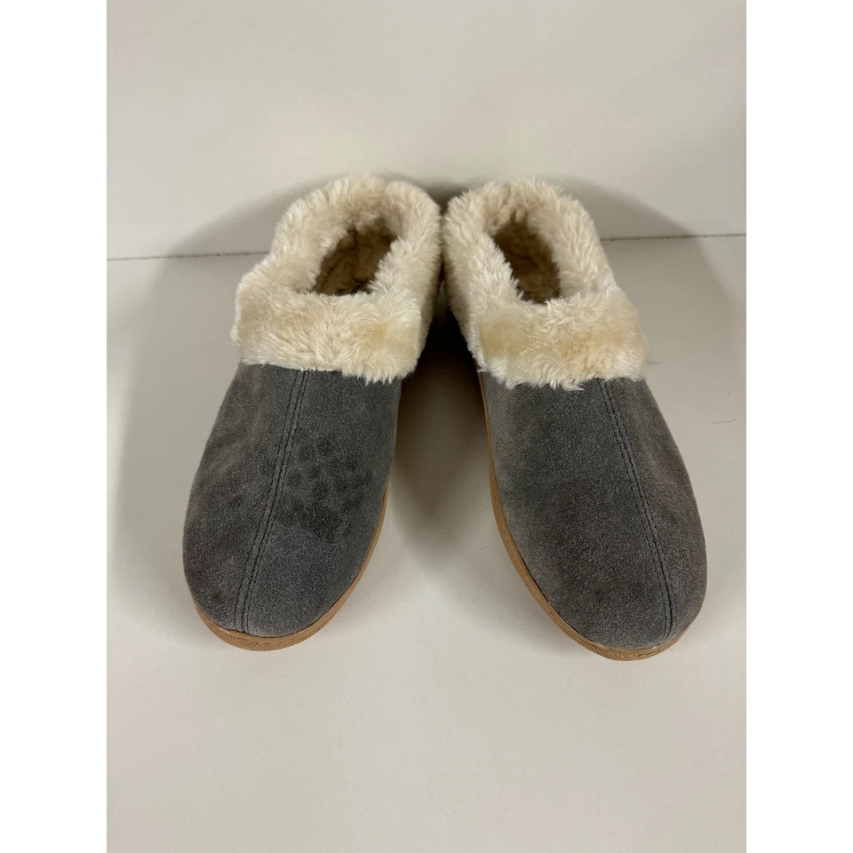Hush Puppies Slippers Women’s Size 9 Mule Slip On Gray Suede Faux Fur Lined - Image 2 of 4