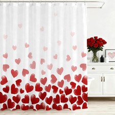 Red Heart Shower Curtain for Bathroom Sweet Love Valentines Day Decorations Bat