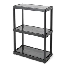 Gracious Living 3 Shelf Fixed Height Solid Light Duty Home Storage Unit, Black