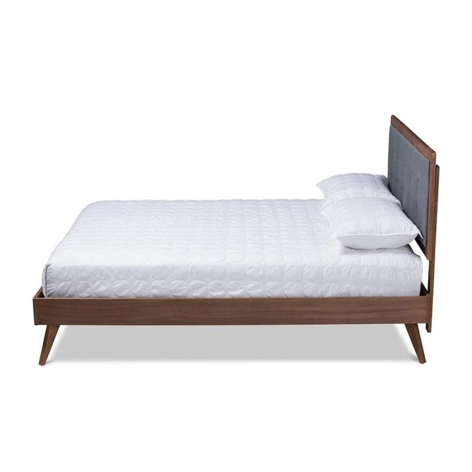 Cama con plataforma king Baxton Studio Ines Mid-Century de madera y tela en gris oscuro Foto 2 de 4