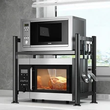 Microwave Oven Rack, Double Layer Carbon Steel Adjustable Microwave Shelf, To...