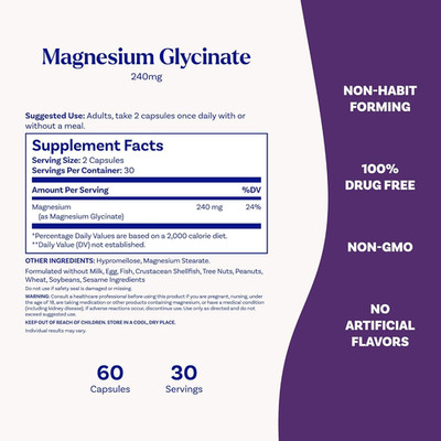 Magnesium Glycinate Supplements 240 Mg - High Absorption - Calm Magnesium Gly...