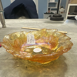 Amber Carnival Glass Bowl Iridescent Finish 6 inches diameter 2 inches hight