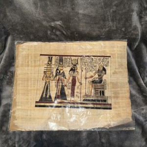 Gold leaf Hand Painted Ancient Egyptian Papyrus. Nefertari Journey to Afterlife 