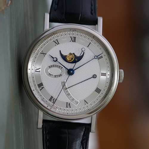 Breguet Classique 7787 Guilloche Moon Phase 18k White Gold Box Paper Auto 2021