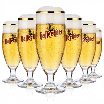 6x Hasseröder Bierglas Biergläser 0,2l Pokalgläser bauchig Goldrand