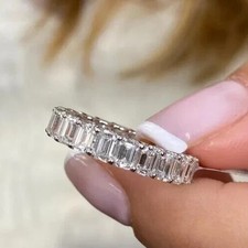 Stilvoller Damen-Diamantring 4,00 kt Smaragdschliff Bandring Lab Created 18...