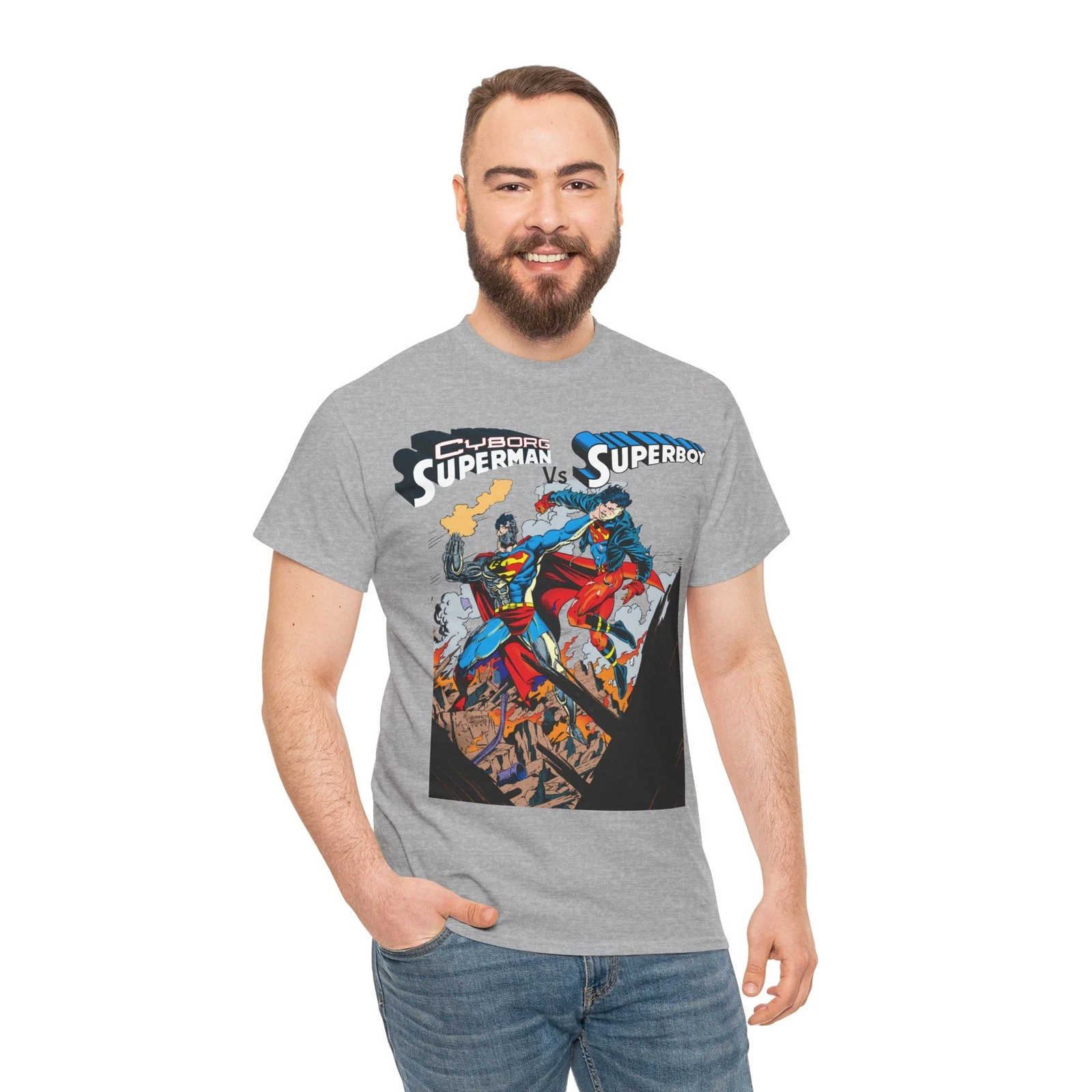 Cyborg Superman Vs Superboy T-Shirt - Tom Grummett Art - DC Comics