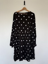 Evans Black Polka Dot Dress UK 16 Long Sleeve Smock Midi NWT Plus Size