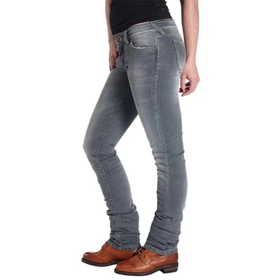 Rokker Donna Grey Damen Jeans Länge 32 modische Motorrad Hose ohne Nieten - Bild 1 von 3