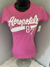 NWT AEROPOSTALE Crew Logo T-Shirt Patches Juniors/Women Pink (87)