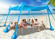 Rhino Valley Beach Tent UPF50+ Sun Shelter 10×10ft Windproof with 8 Sandbag-Blue