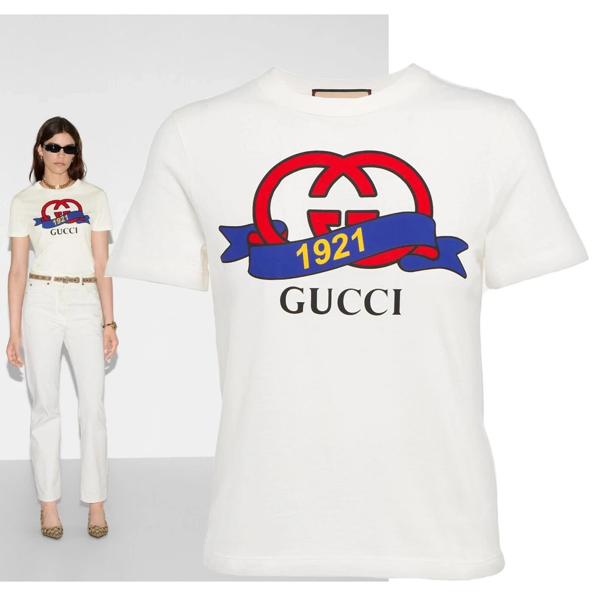 🆕️GUCCI Interlocking G 1921 Printed Cotton Jersey Women's T