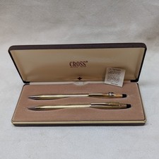 VTG Cross Pen/Mech Pencil Set 10k Gold Filled UPS Logo Gemstone In Box