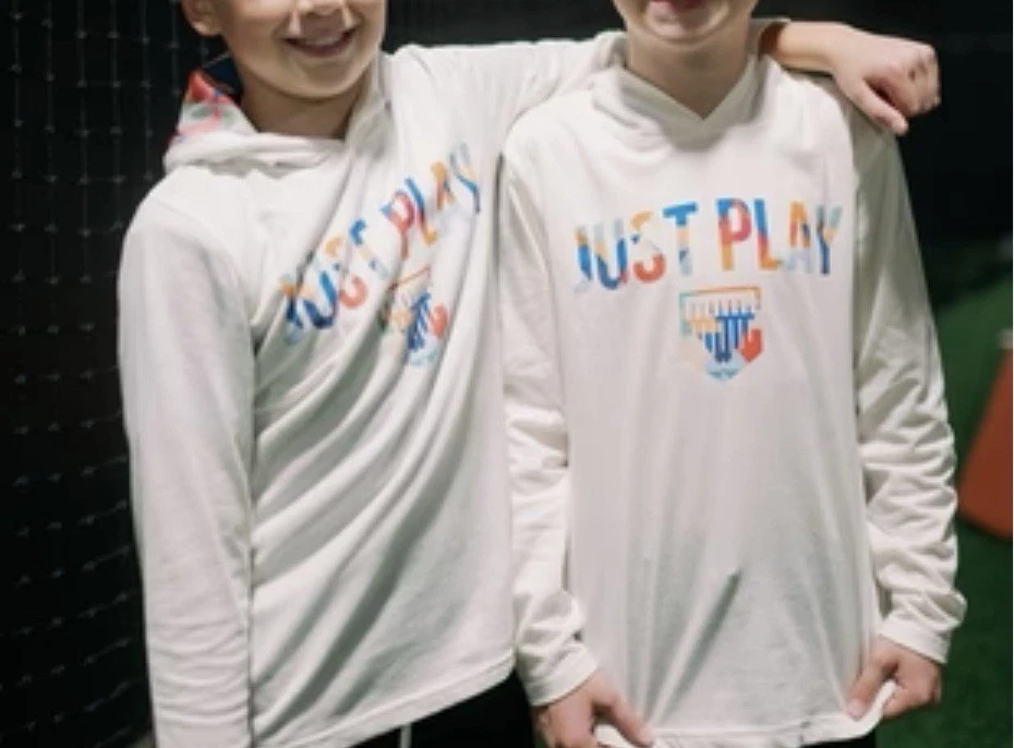 Felpa con cappuccio maglietta stampa "Just Play" Crate Off White taglia Youth Medium Plate Crate NUOVA