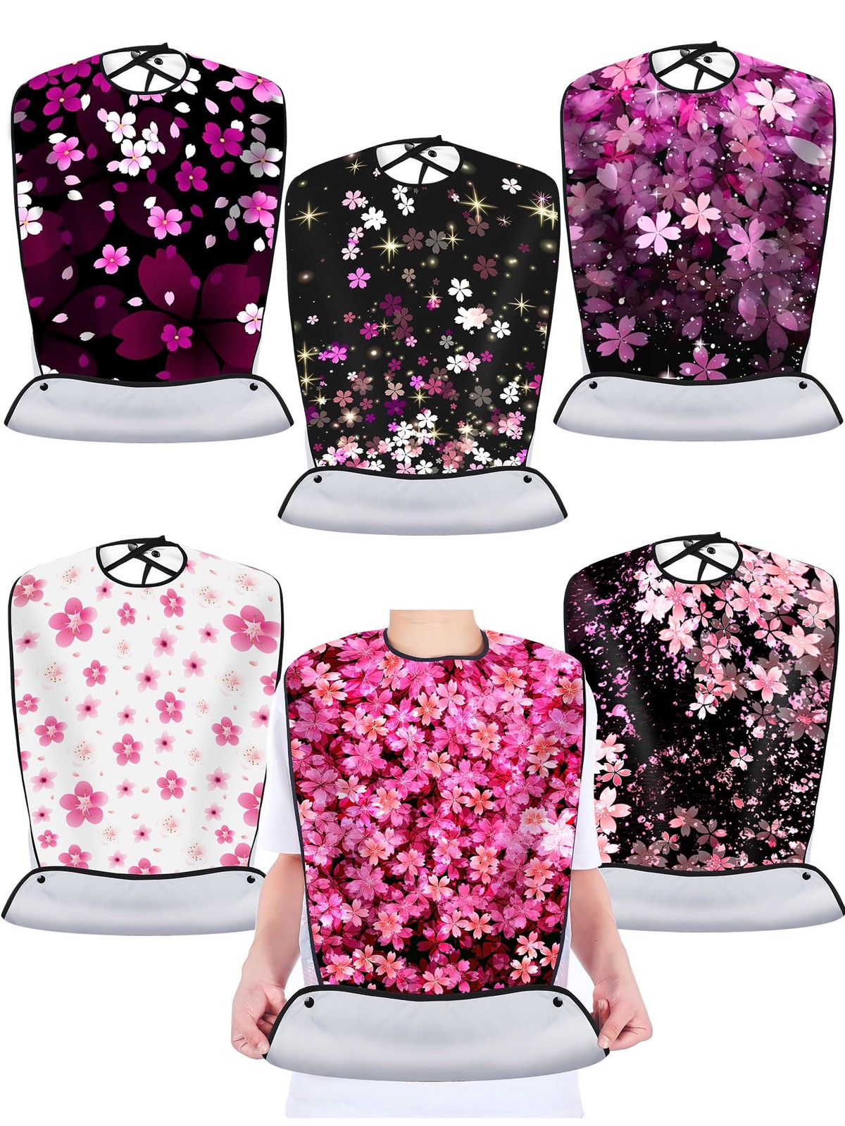 Eurzom 6 Pack Adult Bibs Reusable with Crumb Catcher Elegant Patt*rn