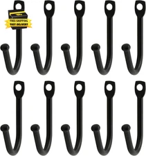 10 Pcs Black Single Prong Wrought Iron Hooks with Screws, Decorative Colonial Wa