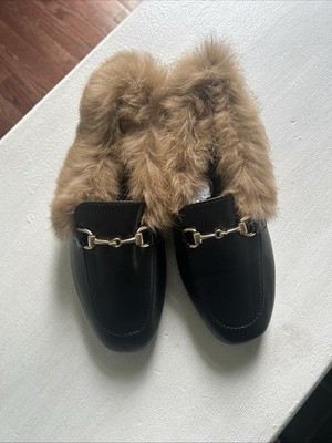 XiuXian Fur Lined Mules Women Leather Loafers  Mule Flats Size 37