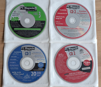 4x PC Magazin Heft-CDs 1999-2001 Retro BeOS SuSE Linux Mandrake Vintage Software