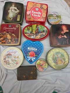 Job Lot 11 Vintage Empty Food Tins Ovaltine Roses Gaiety Etc Repurpose Etc
