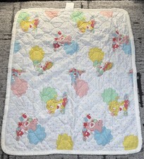 Vintage 1980s Care Bears Baby Blanket Quilt Pastel Kendall Co 34.5x42 Nursery