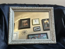 Vintage Ornate Carved Wood Mirror 17x14” Whitewash Shabby Chic Wall Decor